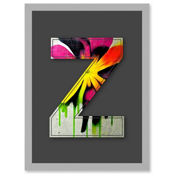Letter Z Trippy Dripping Flower Decorative Graffiti Mural Alphabet Initial Stencil Artwork Framed Wall Art Print A4
