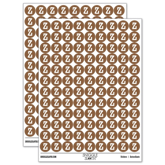 Letter Z Uppercase Cute Typewriter Font 200+ Round Stickers - Brown - Matte Finish - 0.50" Size