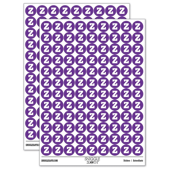 Letter Z Uppercase Fun Bold Font 200+ Round Stickers - Purple - Gloss Finish - 0.50" Size