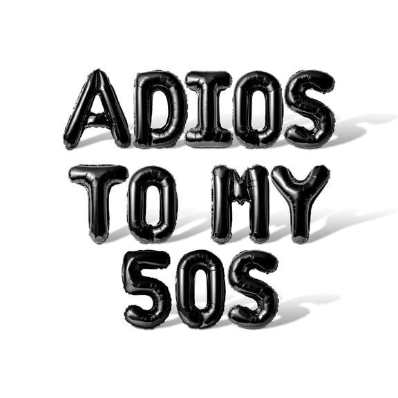 Letter and Number Balloons - ADIOS TO MY 50S 16" Inch Alphabet Letters Foil Mylar Balloon Birthday Party Banner (Black)