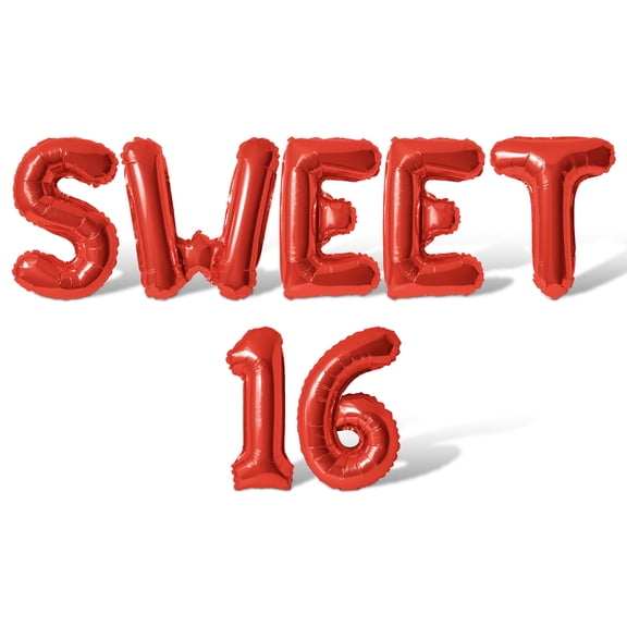 Letter and Number Balloons - SWEET 16 16" Inch Alphabet Letters Foil Mylar Balloon 16th Birthday Party Banner (Red)