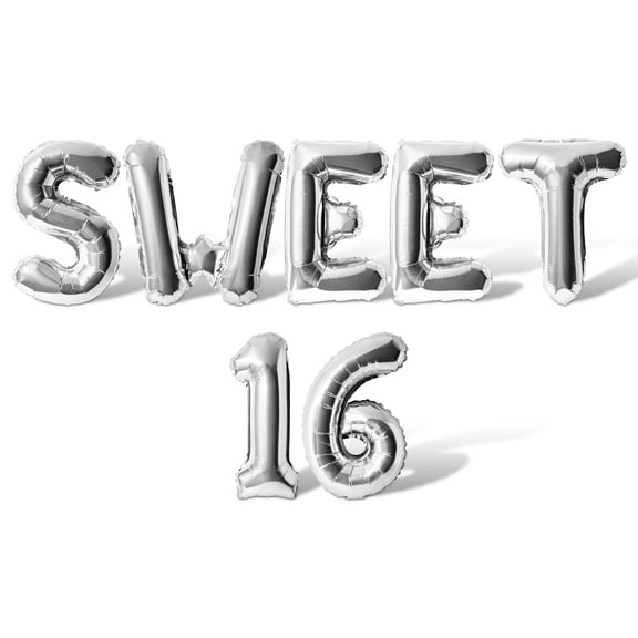 Letter and Number Balloons - SWEET 16 16" Inch Alphabet Letters Foil Mylar Balloon 16th Birthday Party Banner (Silver)