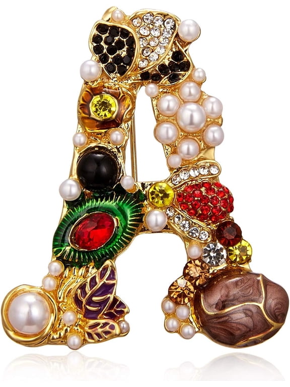 Colorful CZ Letter Brooch Pin for Women – A-Z Initial Design with Faux Pearl & Sparkling Accents, Elegant Lapel Jewelry Gift