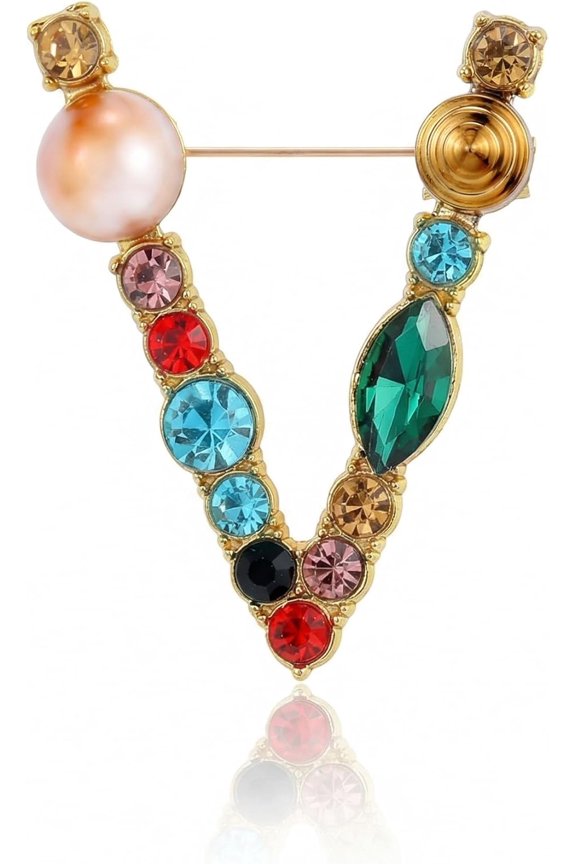 Letter brooch A-Z, women's colored enamel letter brooch, pearl and crystal lapel pin