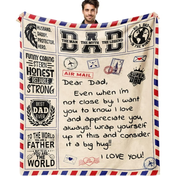 Letter to My Dad Blanket, Fathers Day Blanket for Dad 60"x50", Father''s Day Birthday Gifts for Dad from Son Daughter, Dads Day Gifts