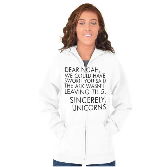 Letter to Noah's Ark Late Unicorns Womens Plus Size Graphic Zipper Hoodie Brisco Brands 2X