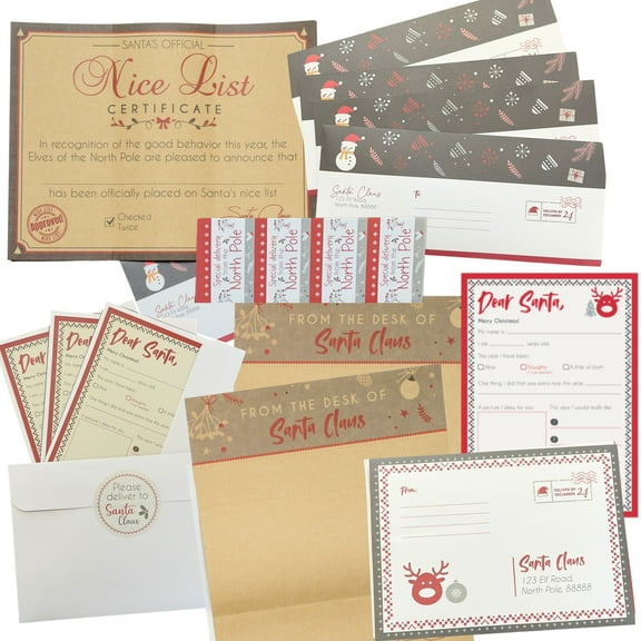 Letter to Santa Kit and Letter From Santa to Kids, Nice List Certificate - Set of 4 - Santa Letters Stationary