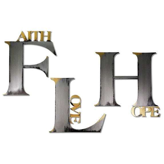 Letter2Word Faith, Love, and Hope Wall Decal Art Set, Home Office Wall Decor, 3 Piece Set
