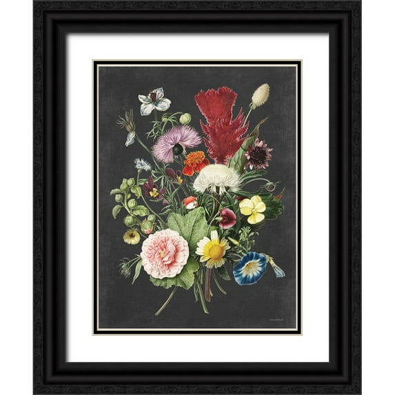 Lettered And Lined 15x18 Black Ornate Wood Framed with Double Matting Museum Art Print Titled - Vintage Bouquet