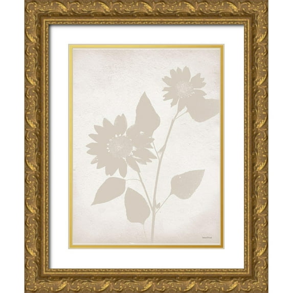 Lettered And Lined 15x18 Gold Ornate Wood Framed with Double Matting Museum Art Print Titled - Floral Silhouette III