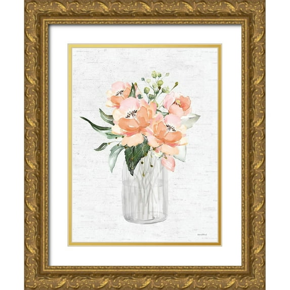 Lettered And Lined 19x24 Gold Ornate Wood Framed with Double Matting Museum Art Print Titled - Spring Floral I