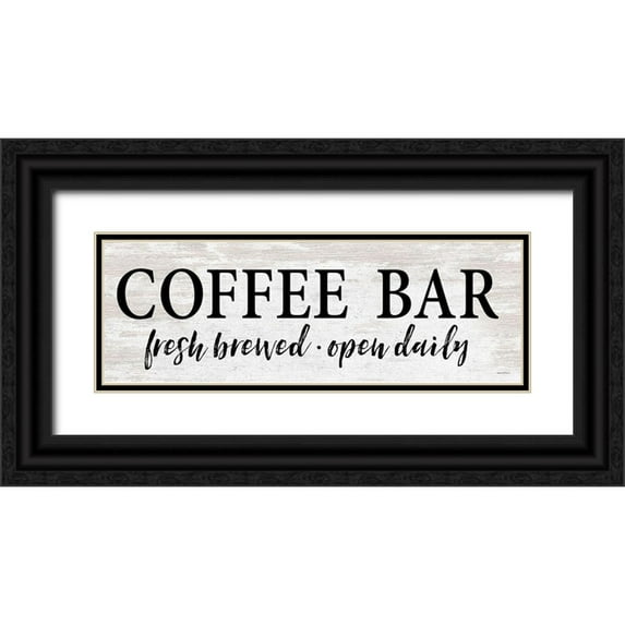 Lettered And Lined 32x13 Black Ornate Wood Framed with Double Matting Museum Art Print Titled - Coffee Bar - Fresh Brewed