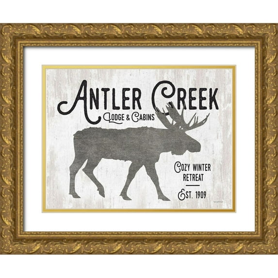 Lettered And Lined 32x25 Gold Ornate Wood Framed with Double Matting Museum Art Print Titled - Antler Creek