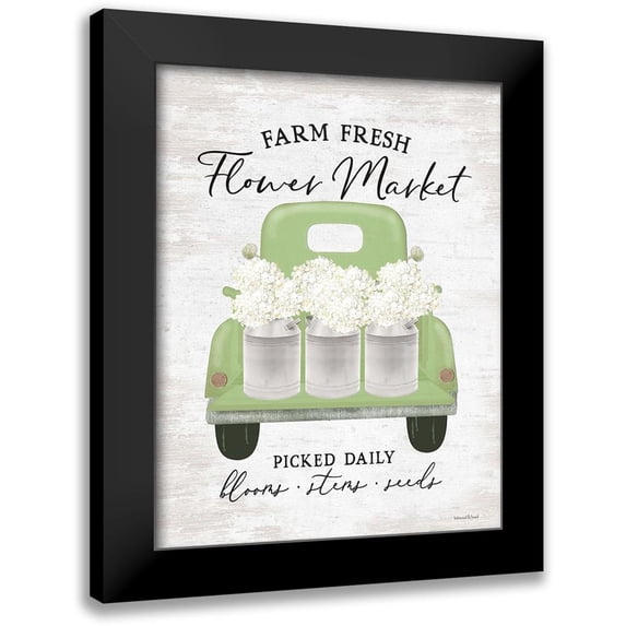 Lettered and Lined 12x14 Black Modern Framed Museum Art Print Titled - Flower Market - Hydrangeas