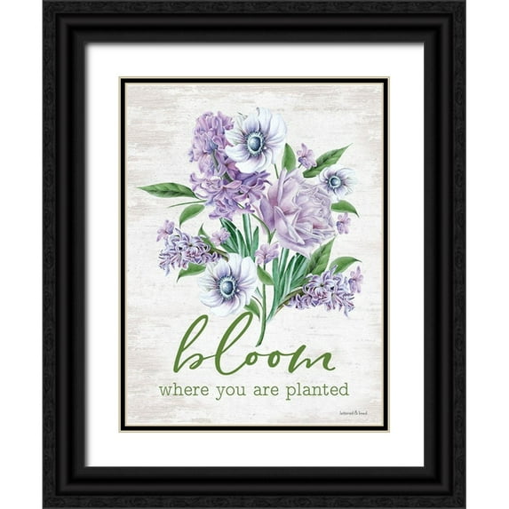 Lettered and Lined 12x14 Black Ornate Wood Framed with Double Matting Museum Art Print Titled - Bloom Where You Are Planted