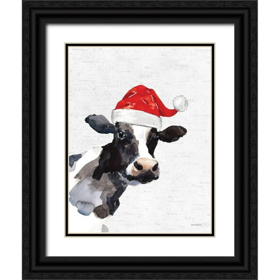 Lettered and Lined 12x14 Black Ornate Wood Framed with Double Matting Museum Art Print Titled - Christmas Cow