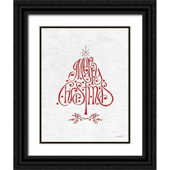 Lettered and Lined 12x14 Black Ornate Wood Framed with Double Matting Museum Art Print Titled - Merry Christmas Tree