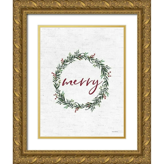 Lettered and Lined 12x14 Gold Ornate Wood Framed with Double Matting Museum Art Print Titled - Merry Wreath