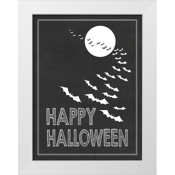 Lettered and Lined 12x14 White Modern Wood Framed Museum Art Print Titled - Happy Halloween