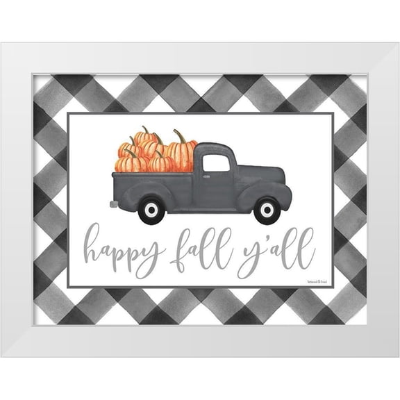 Lettered and Lined 14x12 White Modern Wood Framed Museum Art Print Titled - Happy Fall Yall