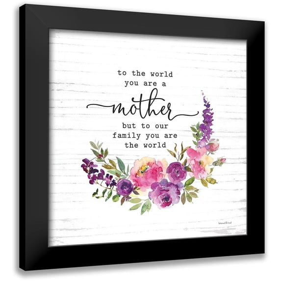 Lettered and Lined 20x20 Black Modern Framed Museum Art Print Titled - Mother - To Our Family You are the World