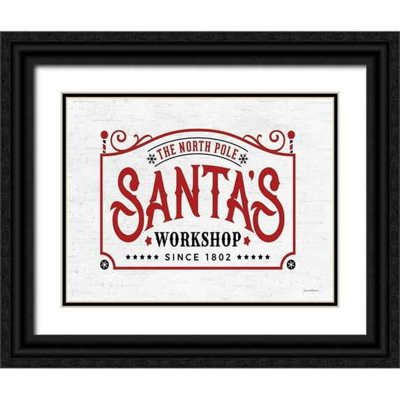 Lettered and Lined 32x25 Black Ornate Wood Framed with Double Matting Museum Art Print Titled - Santas Workshop