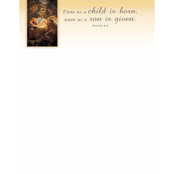 Letterhead-Unto Us A Child Is Born (Pack Of 100)