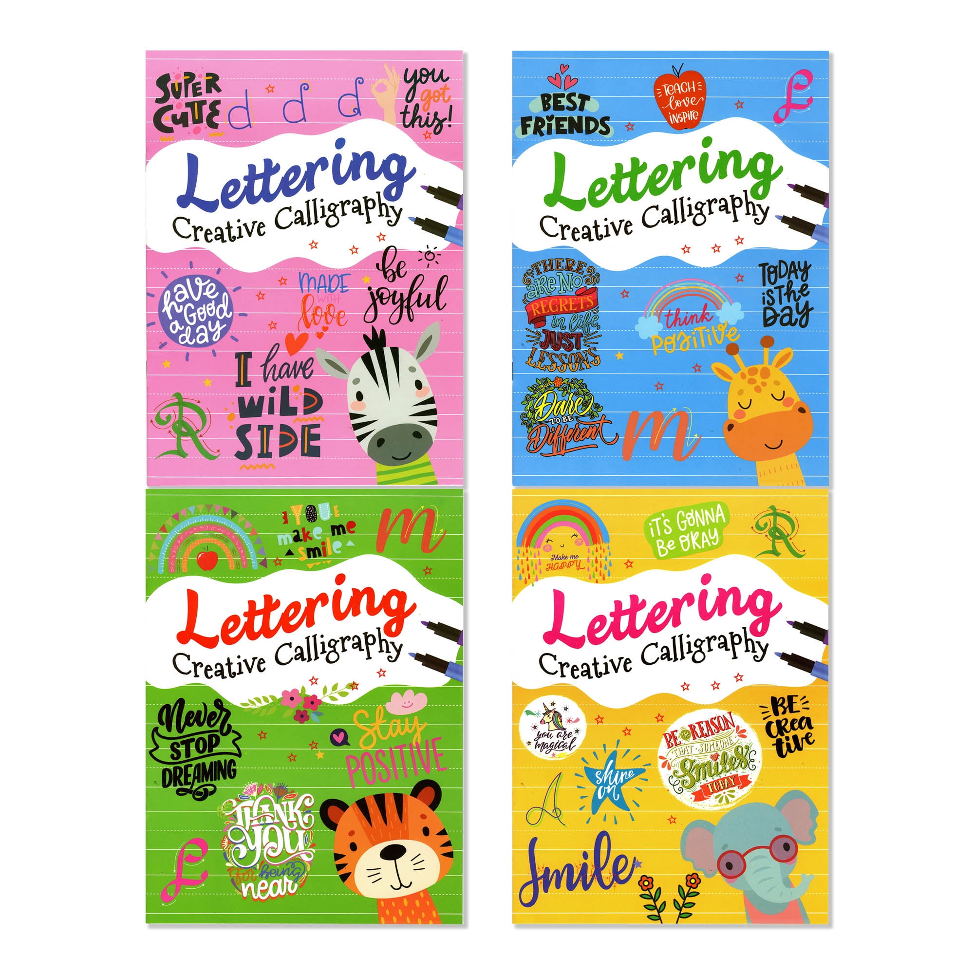 Lettering Books 4 Title, Fun Workbook for Learning Drawing Coloring, 48-Pack