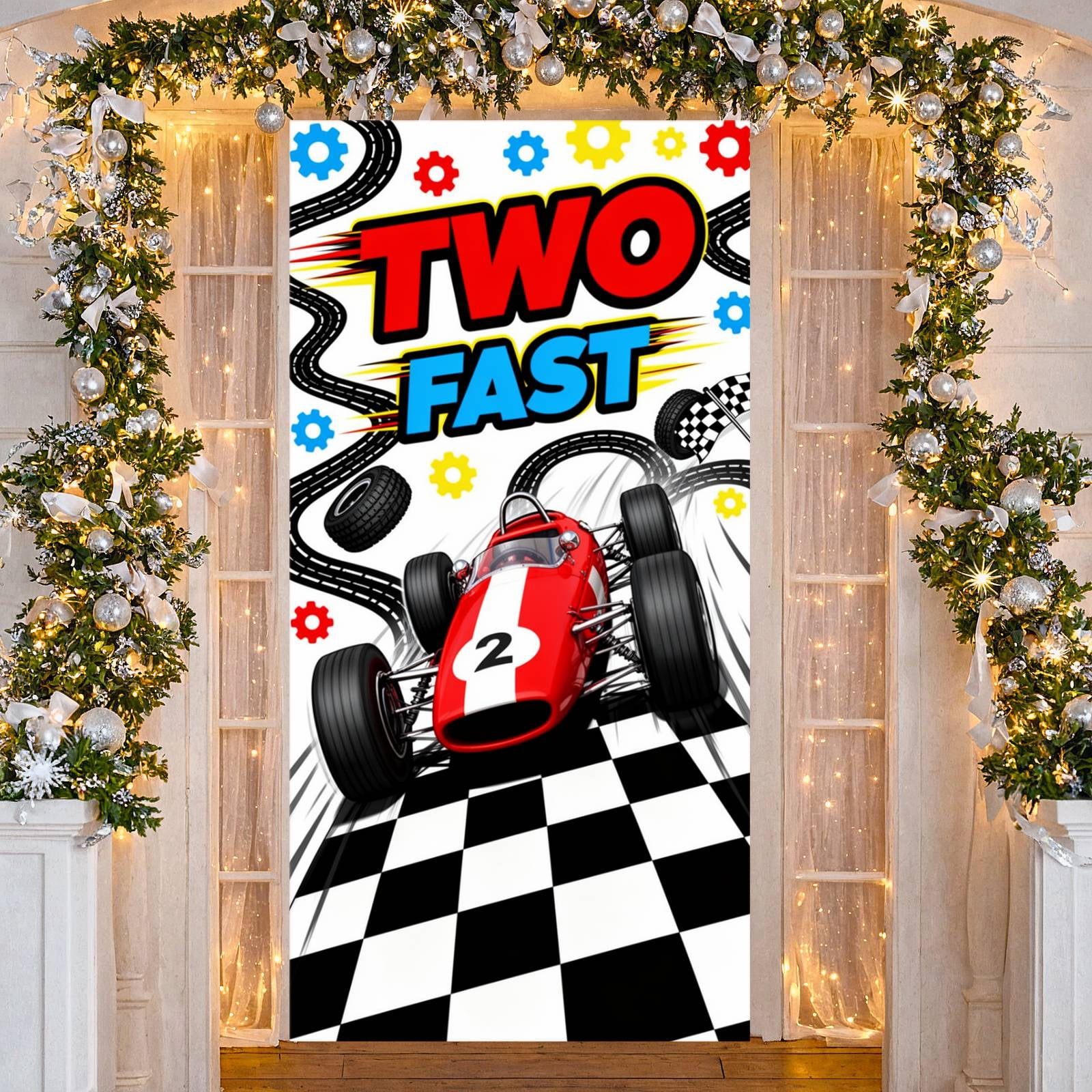 Lettering Two Fast Banner Race Car Design 2nd Birthday Backdrop ...