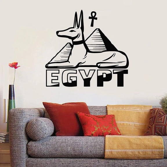 Lettering Wall Decal God Anubis Ancient Egypt Symbol Pyramid Vinyl Window Stickers Retro Art Mural Interior Decor Removable 74x80cm