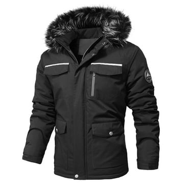 Letterman Jacket For Men Fashion Casual Warmth Hooded Zipper Bussiness Coat Men,Black,L