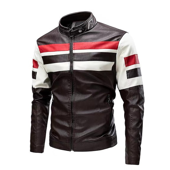 Letterman Jacket For Men Motorcycle Riding Motorbike Stand Up Collar Mens Autumn And Winter Jackets,Coffee,2XL
