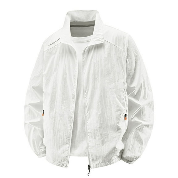 Letterman Jacket For Men Solid Color Hoodless Stand Collar Breathable Long Sleeve Track Thin Mens Jackets Y2K,White,M