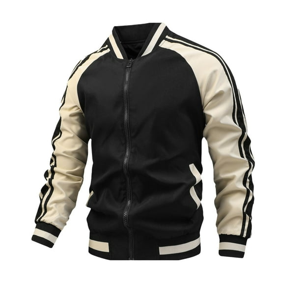 Letterman Jacket For Men Sports Casual Baseball Collar Slim Fit Mens Jackets Y2K,Black,M