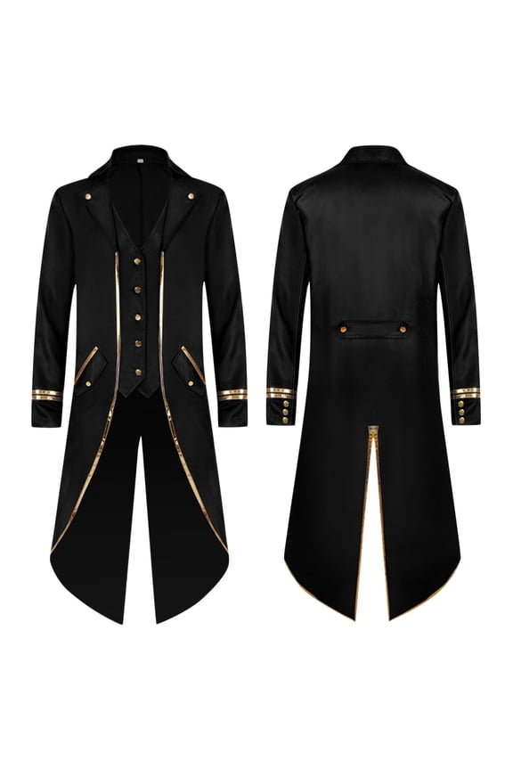 Letterman Jacket For Men Vintage Slim Medieval Retro Punk Gold Edge Mens Fall Coats,Black,2XL