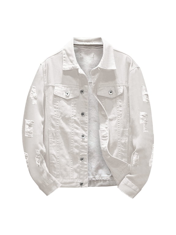Letterman Jacket for Men Button Pocket Lapel Slim Fit Casual Bussiness Mens Fall Coats,White,L