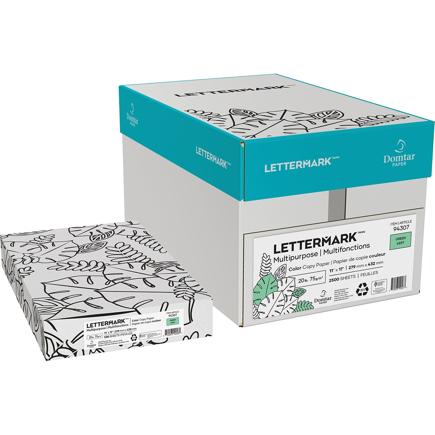 Domtar 94307RMCT Colors 30% Recycled Multipurpose Color Paper, 20 Lb ...