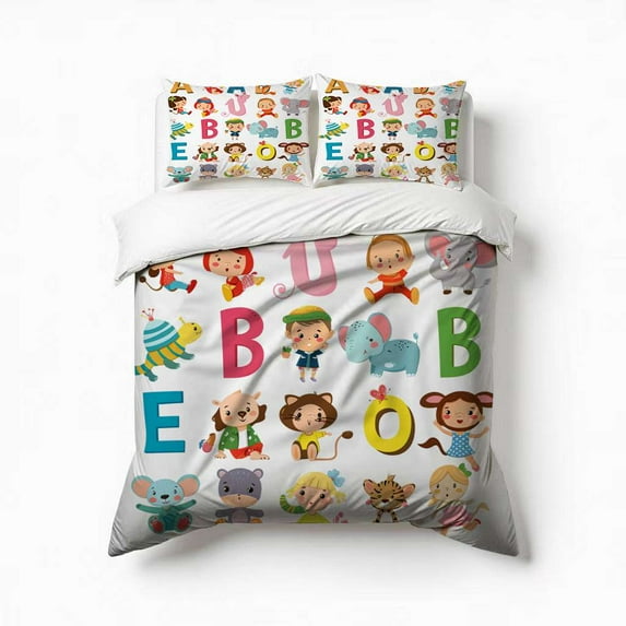 Letters And Animals Bedding Set 3 Pcs Soft Microfiber Quilt Cover For Bedroom Decor, Comforter Cover With 2 Pillowcase