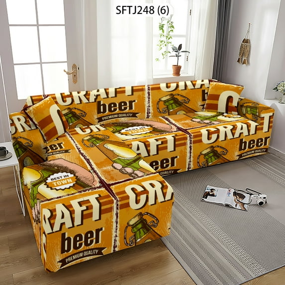 Letters Beer Personality Elastic Sofa Seat Cover Anti-Dust Corner Shaped Chaise Longue Sofa Sofs Covers Slipcover Stretch
