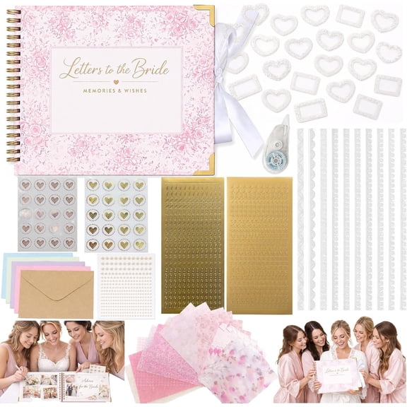 Letters to the Bride Scrapbook Kit, Bridal Shower Guest Book Alternative | Blank Paper Scrapbook Photo Album, DIY Wedding for Bride with Stickers, Anniversary Memory Album