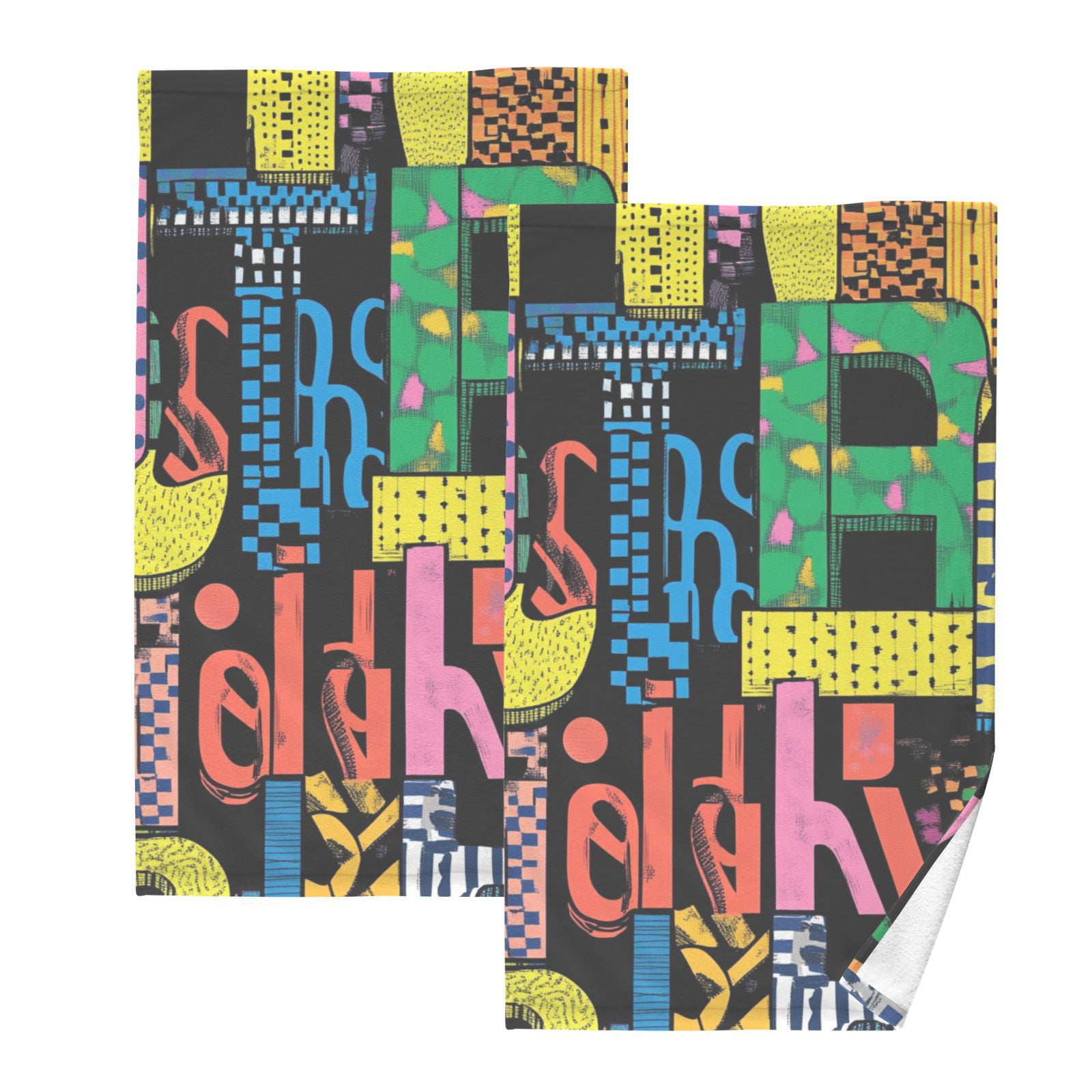 Letters Colorful Hand Towels Cotton Bath Towels Large Face Towels Absorbent for Bathroom 2 Packs