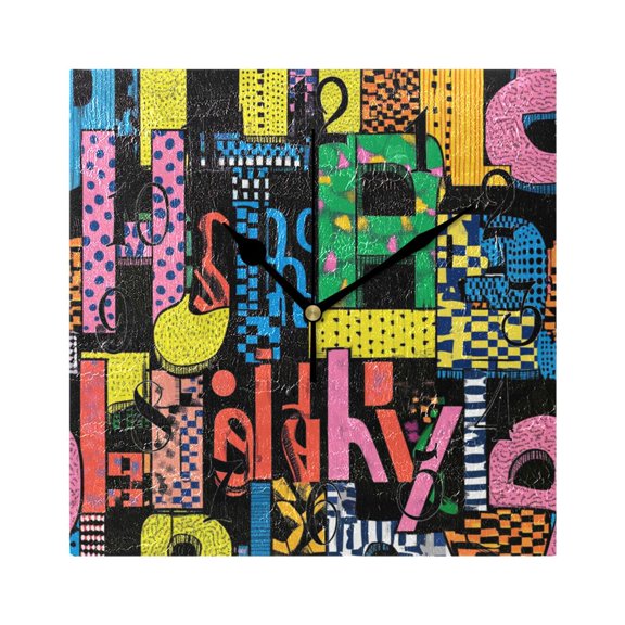 Letters Colorful Wall Clock Decorative Square Silent Non-Ticking Operated Clocks Aesthetic for Bedroom Living Room