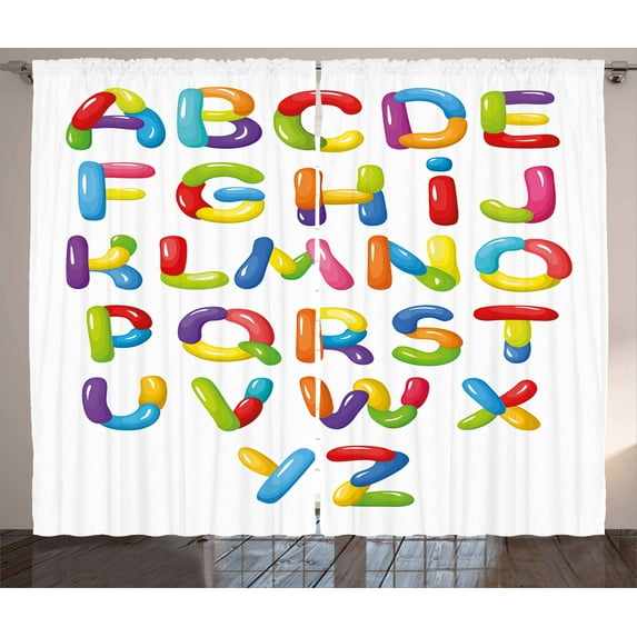 Ambesonne Letters Curtains 2 Panel Set, Cheerful Design, 108" x 84", Multicolor