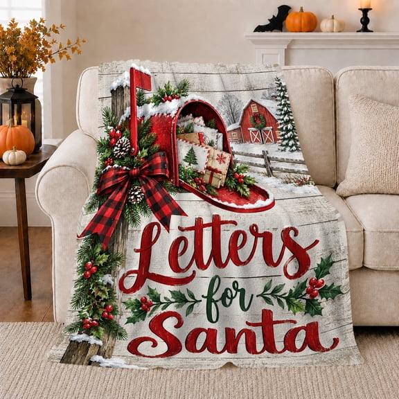 Letters, Festive Holiday Scene, Warm Flannel Blanket for Ranch House and Living Room with Detailed Artwork with Rich Color Accents, Horse Lovers Christmas Gift, Rustic Home Decor