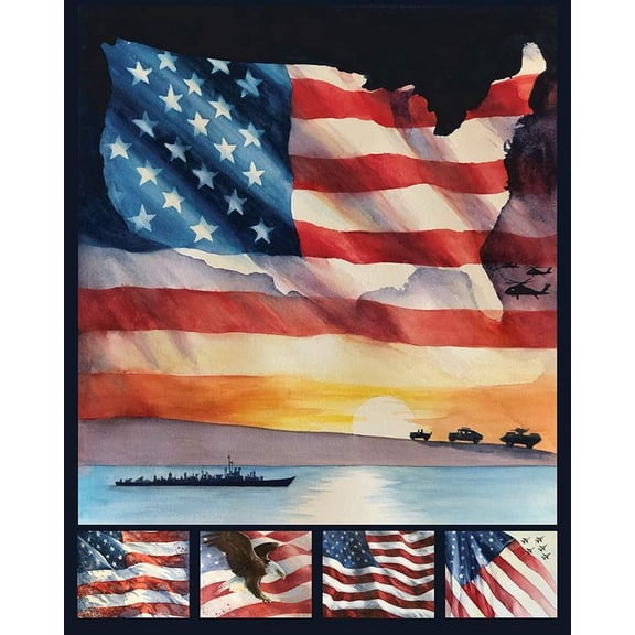 36" X 44" Panel Letters From Home Flag Sunset Eagle Riley Blake Cotton Fabric Panel (PD15616)