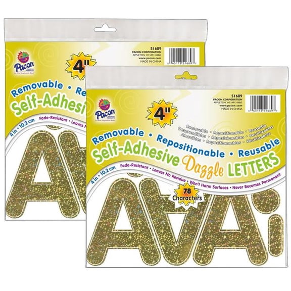 Letters Gold Dazzle Puffy Font Self Adhesive, 4 in. - 2 per Pack