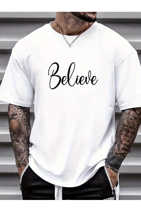 Letters Print Tops, Men's T-shirt, Summer Casual Short Sleeve Tees, Outdoor Sports Clothing, Big & Tall Guys, Leisurewear Tee For Adult, Men, Women, Teen, Teenager, Adolescent, Youth