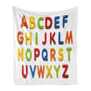 Letters Soft Flannel Fleece Throw Blanket, Multicolored Pattern of Alphabet Letters Education Image Capital Writing, Cozy Plush for Indoor and Outdoor Use, 50" x 60", Multicolor, by Ambesonne