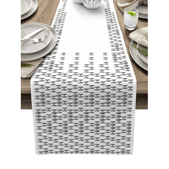 Letters, Table Runner 48 Inches, Grey White Abstract Minimalistic Modern Art Bed Runner Dresser Scarves Tabletop for Indoor Outdoor Parties/Ceremony/Banquet, 13" x 48"