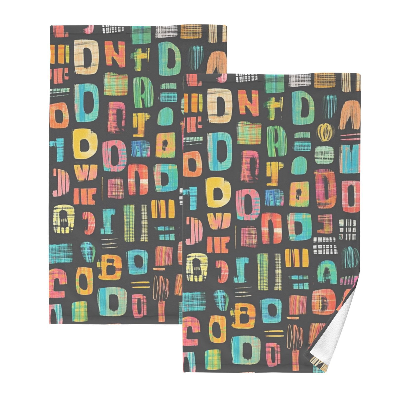 Letters Words Hand Towels Cotton Bath Towels Large Face Towels Absorbent for Bathroom 2 Packs